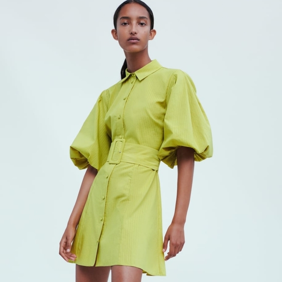 ZARA | Voluminous Sleeve Belted Dress Pistachio - Picture 10 of 16